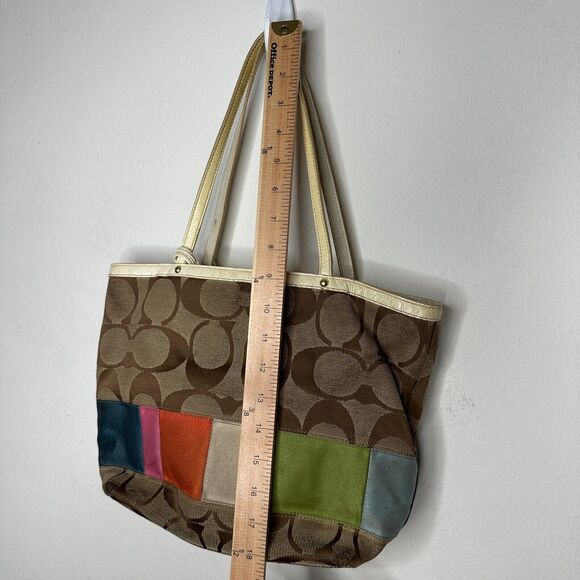 Coach Signature Multi-Color Leather Canvas Bag #10859 Clip Close Handle - Picture 6 of 14